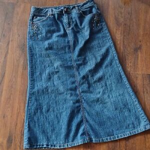 Blue Jean Maxi A-Line Casual Jean Skirt